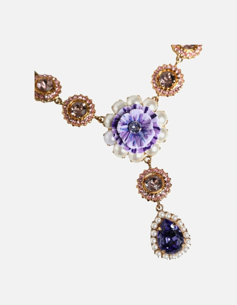 Gold Brass Crystal Pearl Pendant Necklace Women Miscellaneous Jewelry