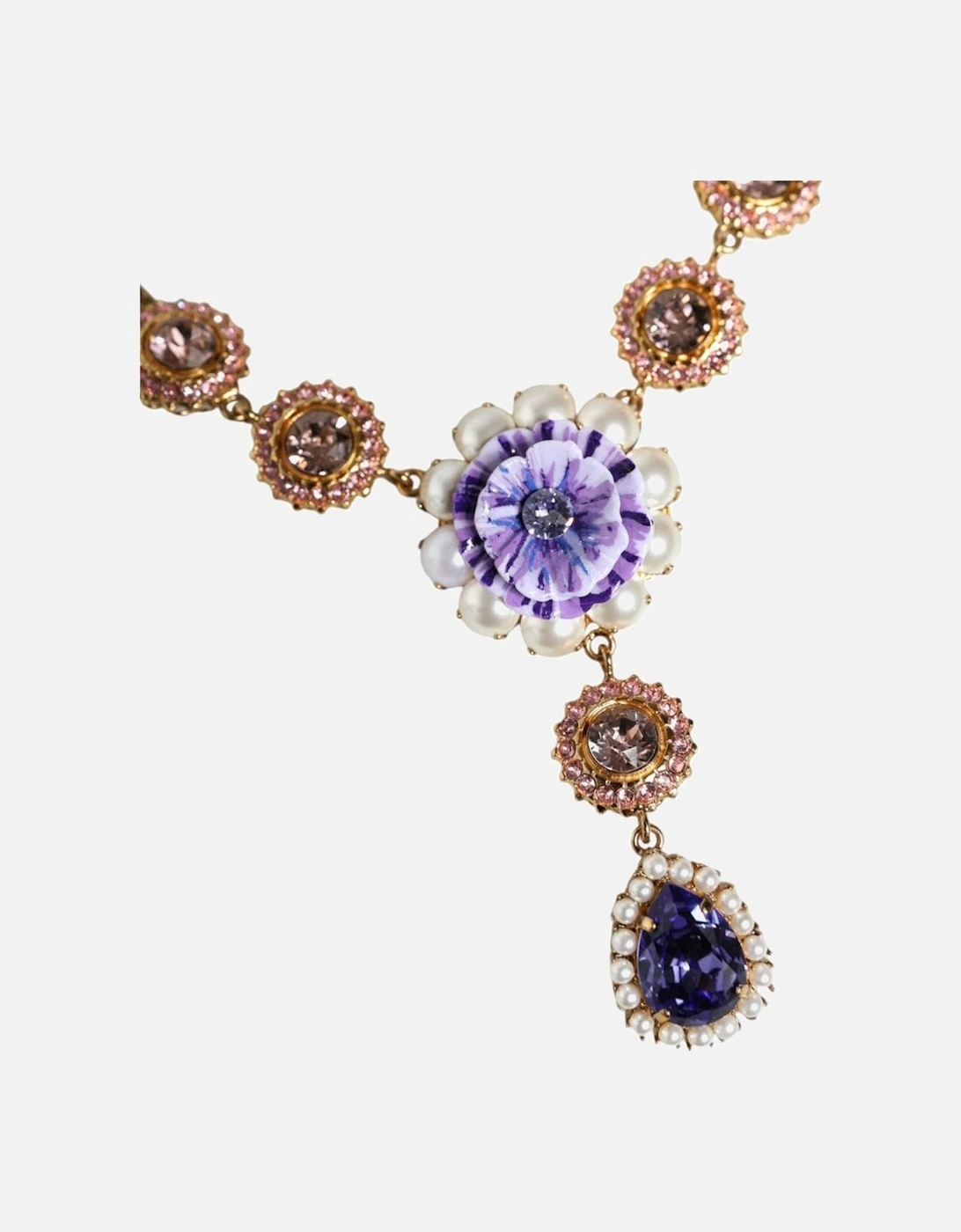 Gold Brass Crystal Pearl Pendant Necklace Women Miscellaneous Jewelry
