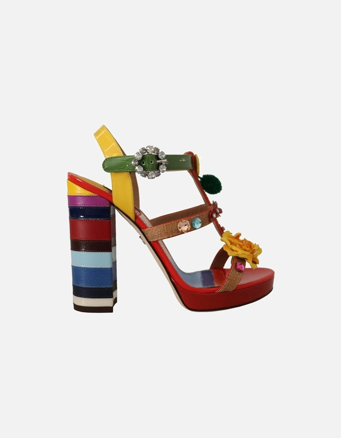 Floral Applique Leather Ankle Strap Sandals Women - Multicolor, 2 of 1