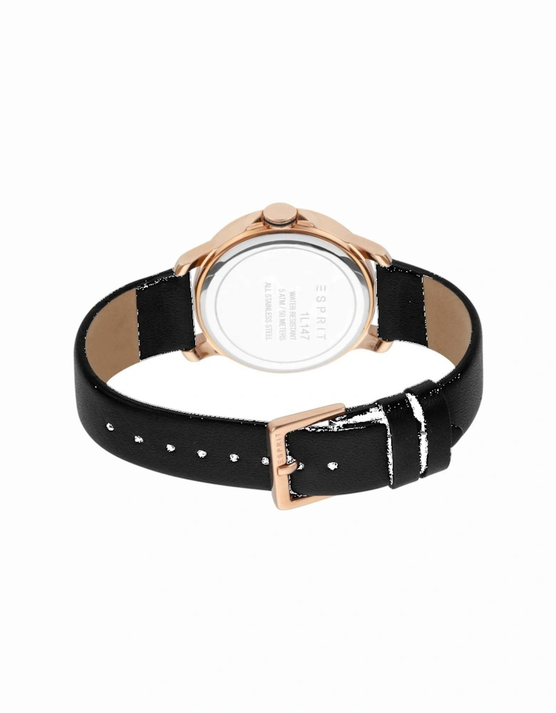 Stainless Steel Quartz Analog Watch with Leather Strap Women - Rose
