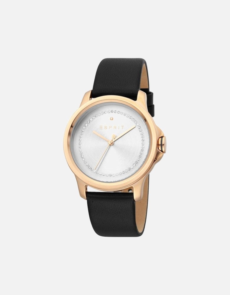 Stainless Steel Quartz Analog Watch with Leather Strap Women - Rose