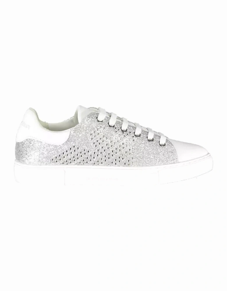 Contrasting Detail Lace-Up Sports Shoe with Print Logo Women - Silver