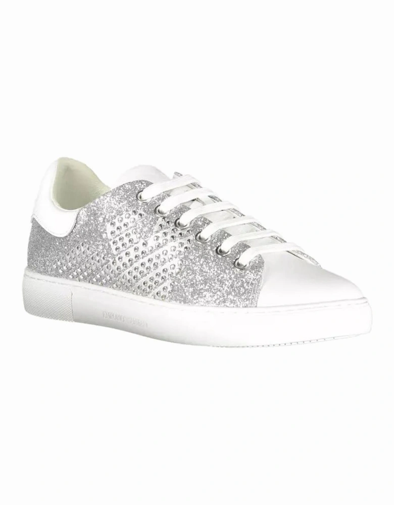Contrasting Detail Lace-Up Sports Shoe with Print Logo Women - Silver