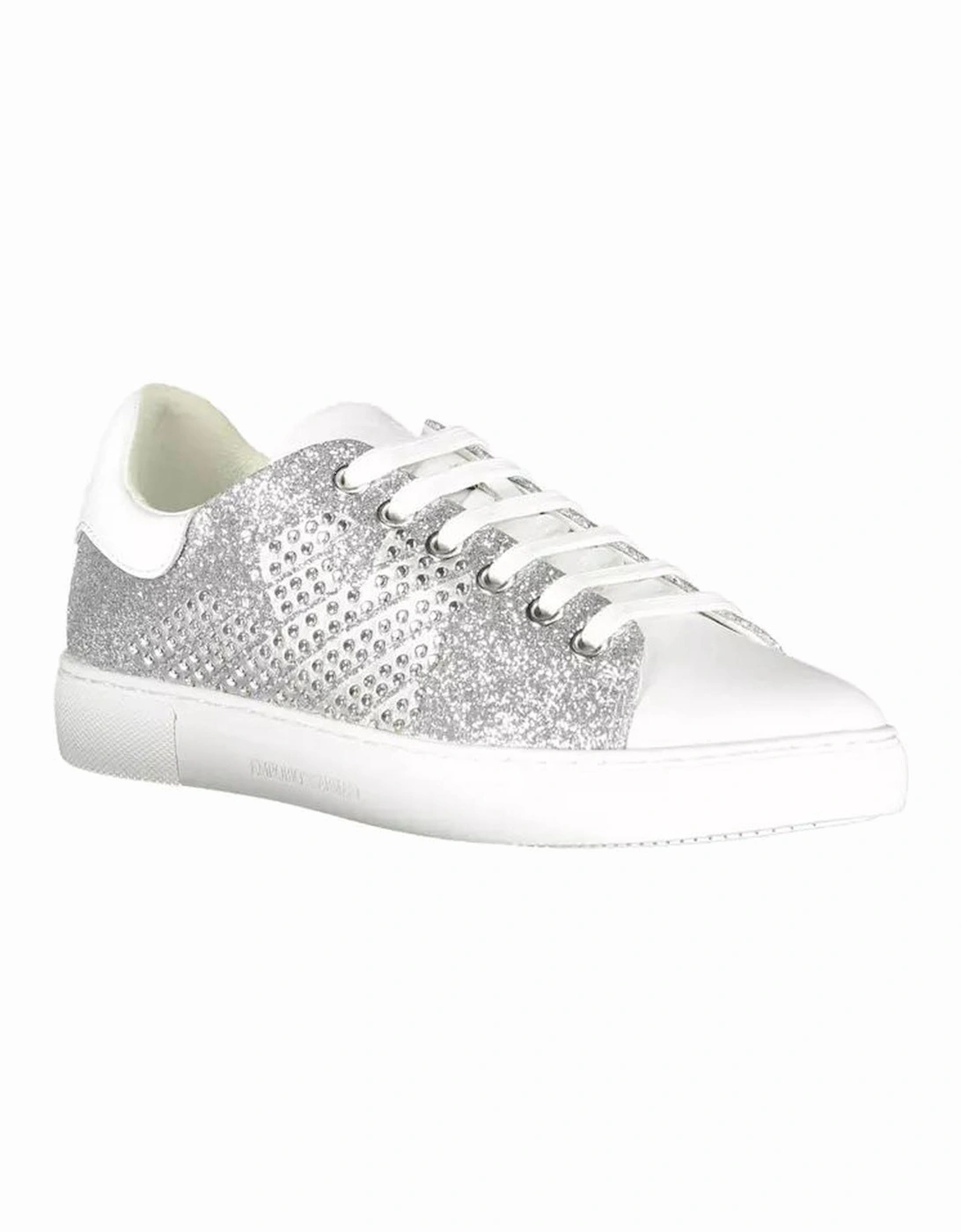 Contrasting Detail Lace-Up Sports Shoe with Print Logo Women - Silver