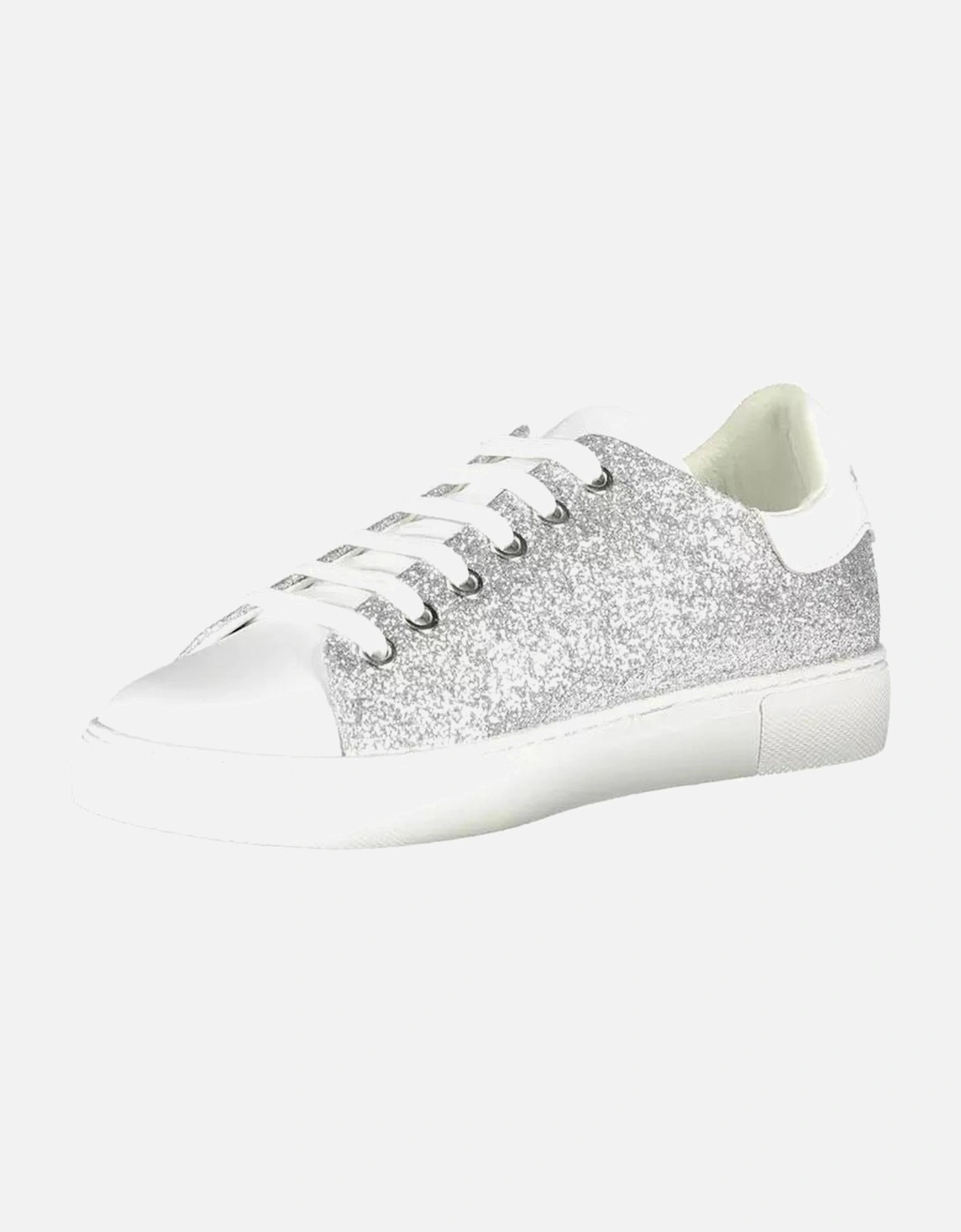 Contrasting Detail Lace-Up Sports Shoe with Print Logo Women - Silver