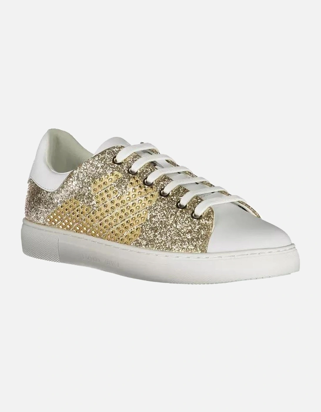 Contrasting Detail Print Logo Lace-Up Sports Shoe Women - Gold