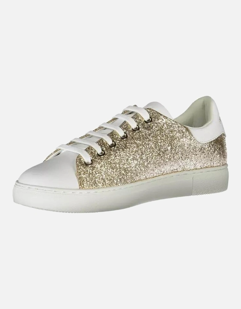 Contrasting Detail Print Logo Lace-Up Sports Shoe Women - Gold
