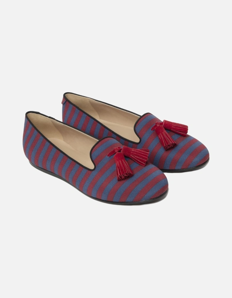 Striped Tassel Moccasins with Leather Detailing Women - Red Flat Shoes