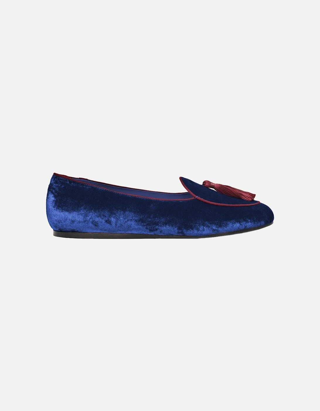Velvet Moccasins with Cotton Tuft and Red Edge Women - Blue Flat Shoes, 4 of 3