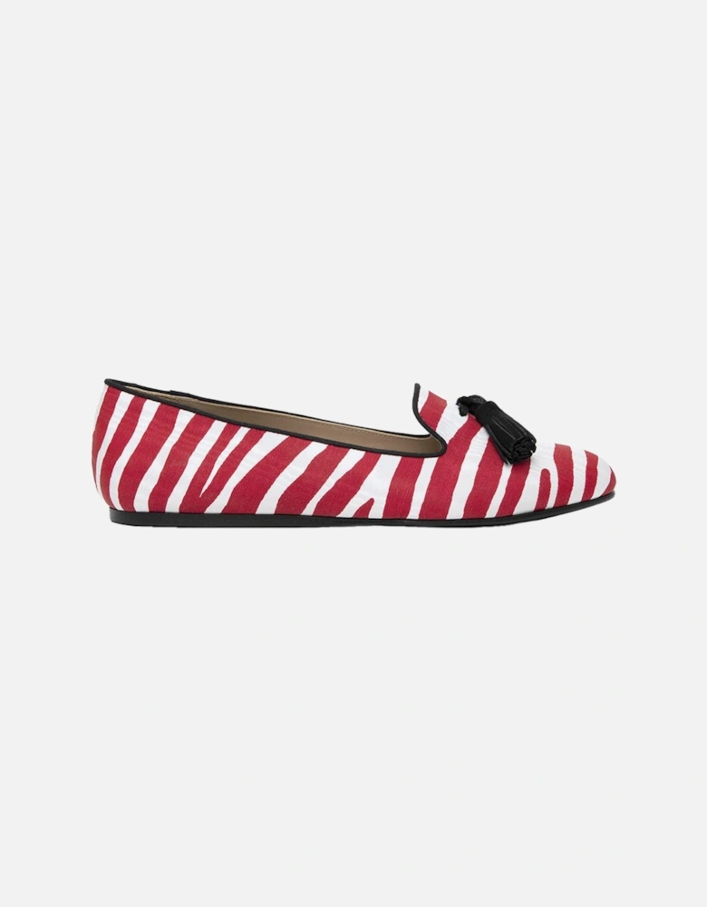 Striped Zebra Print Tassel Moccasins Women - Red Flat Shoes