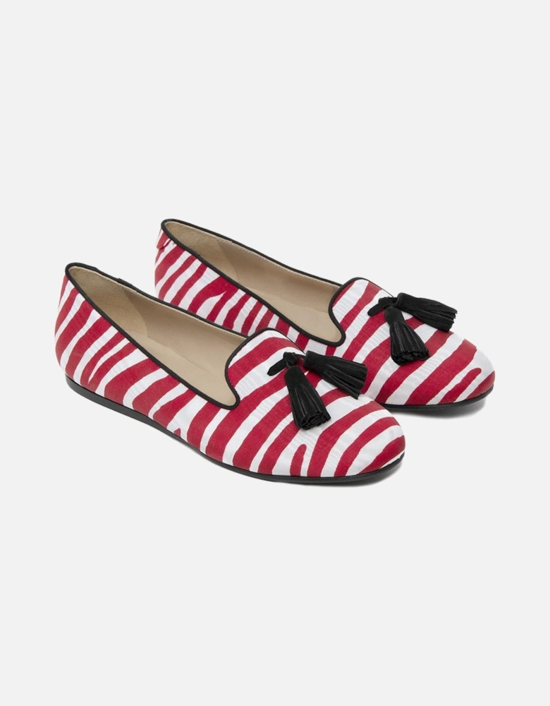 Striped Zebra Print Tassel Moccasins Women - Red Flat Shoes