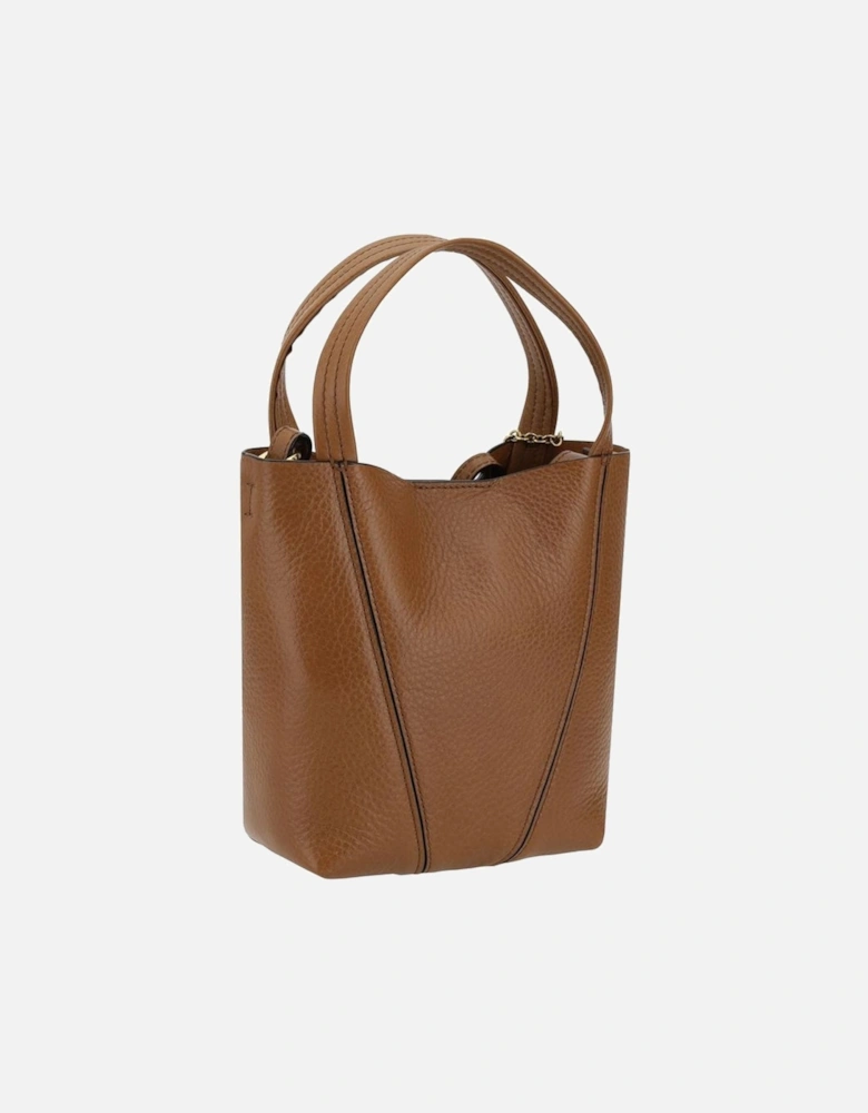 Leather Spin Shoulder Bag with Chain Detail Women - Brown
