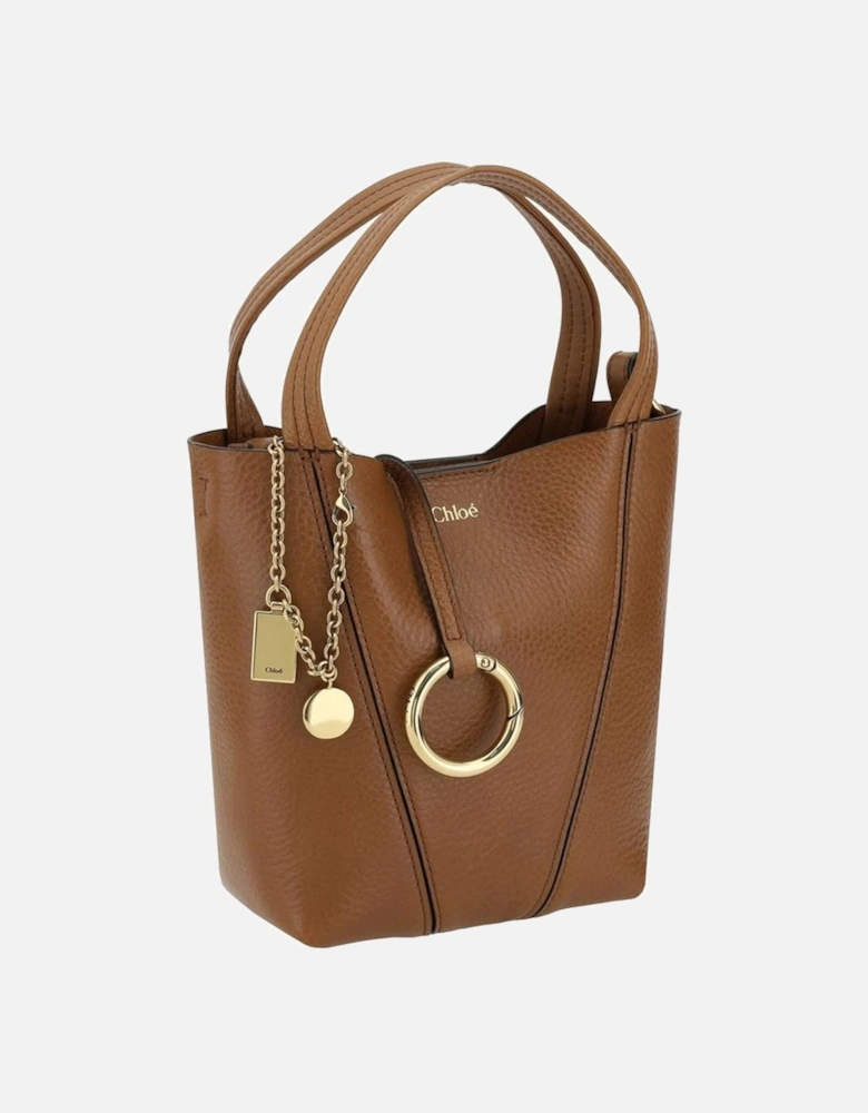 Leather Spin Shoulder Bag with Chain Detail Women - Brown