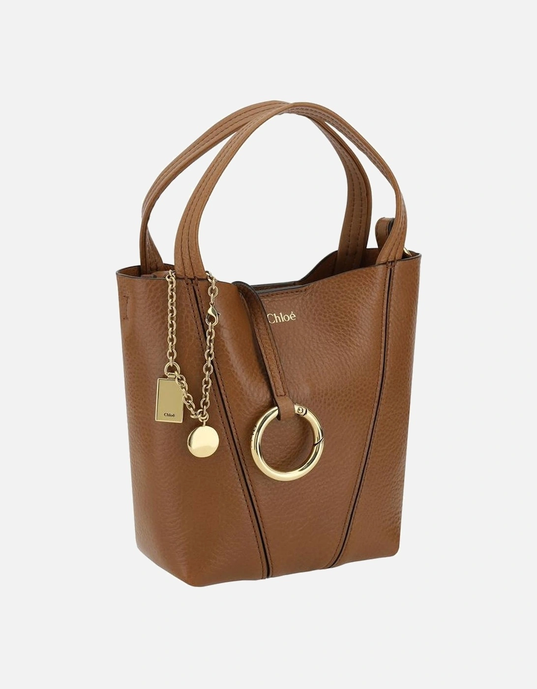 Leather Spin Shoulder Bag with Chain Detail Women - Brown
