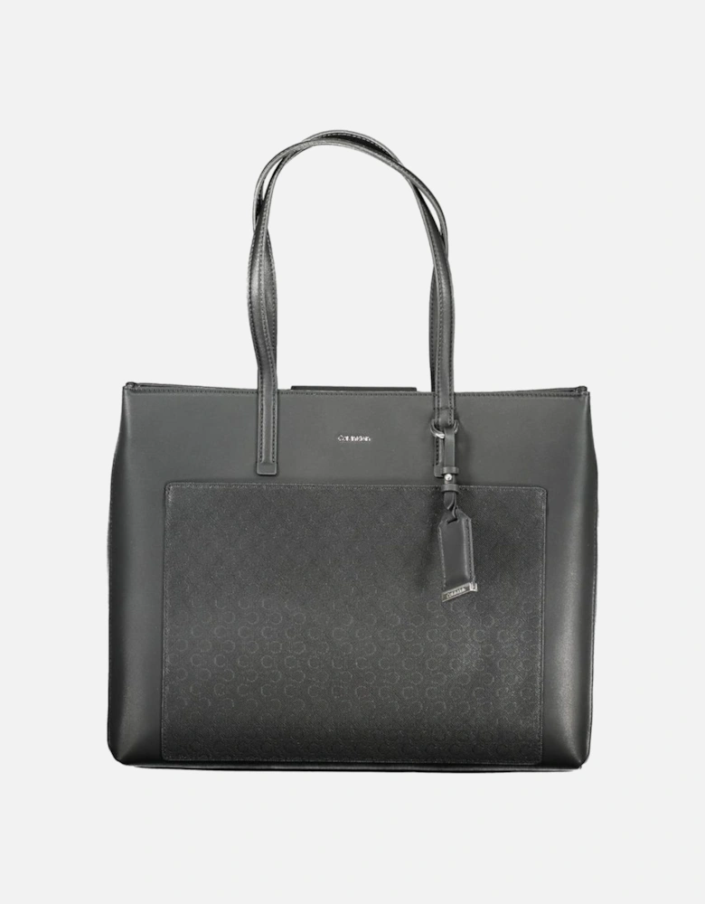 Dual Strap Eco-Conscious Handbag with Logo Embellishment Women - Black