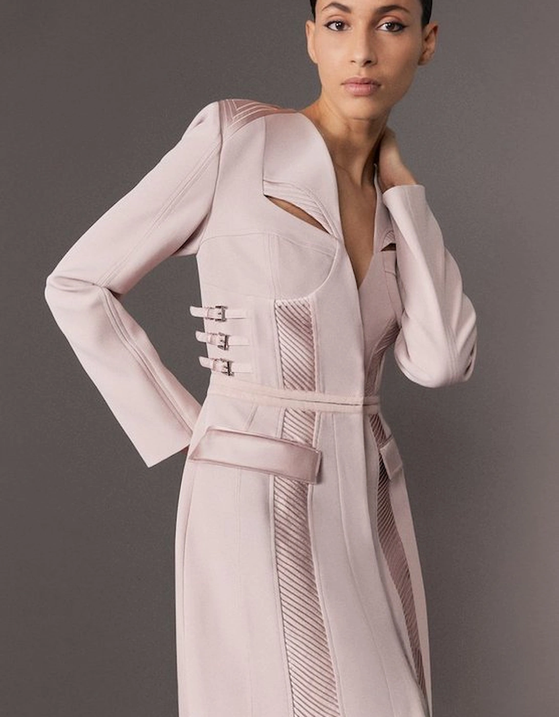 Archive Collection - Tailored Satin Pintuck Structured Detachable Blazer Mini Dress, 5 of 4