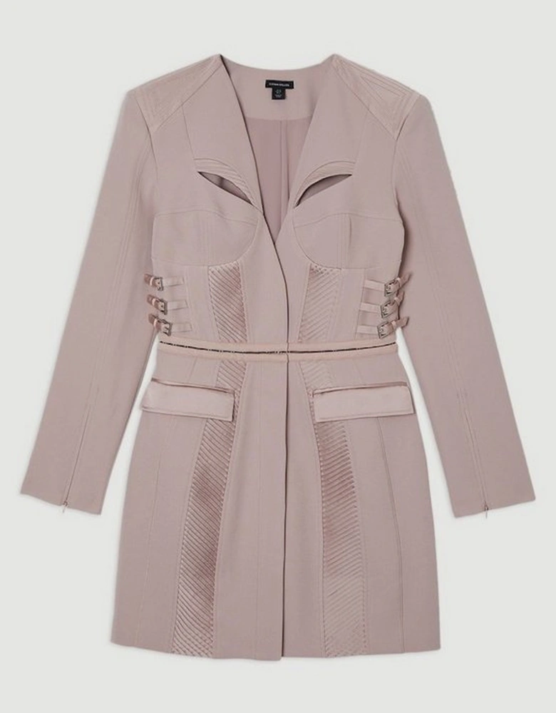 Archive Collection - Tailored Satin Pintuck Structured Detachable Blazer Mini Dress