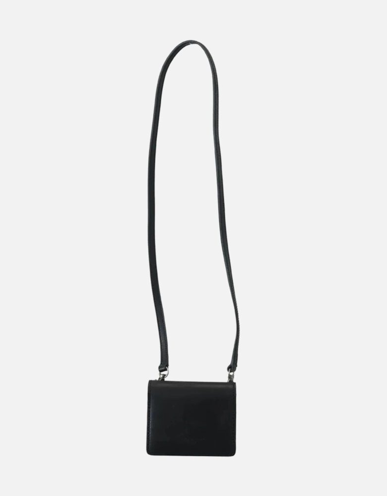 Leather Wallet with Silver Detailing and Snap Button Women - Black
