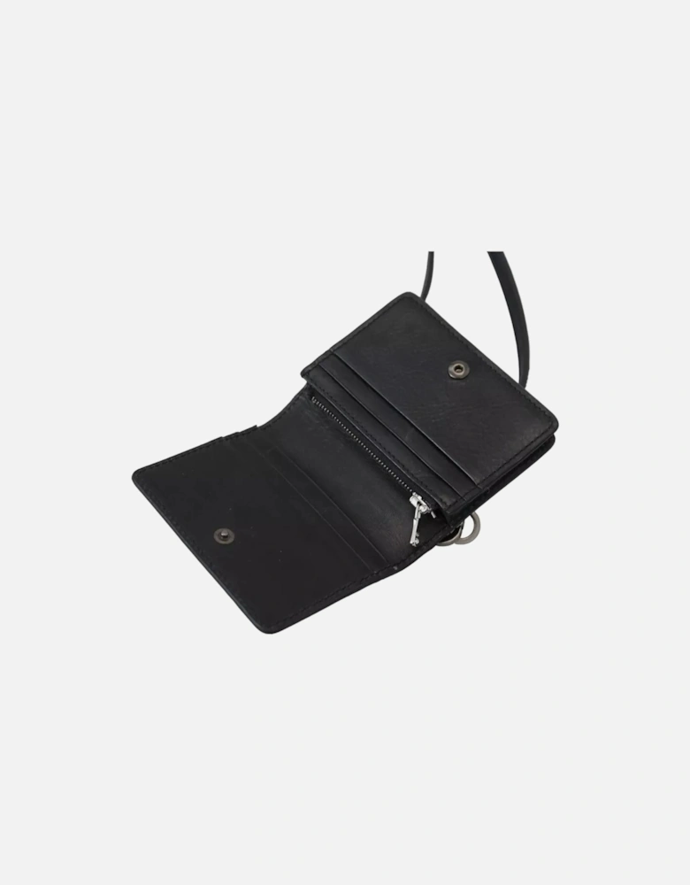 Leather Wallet with Silver Detailing and Snap Button Women - Black