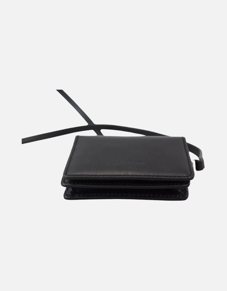 Leather Wallet with Silver Detailing and Snap Button Women - Black