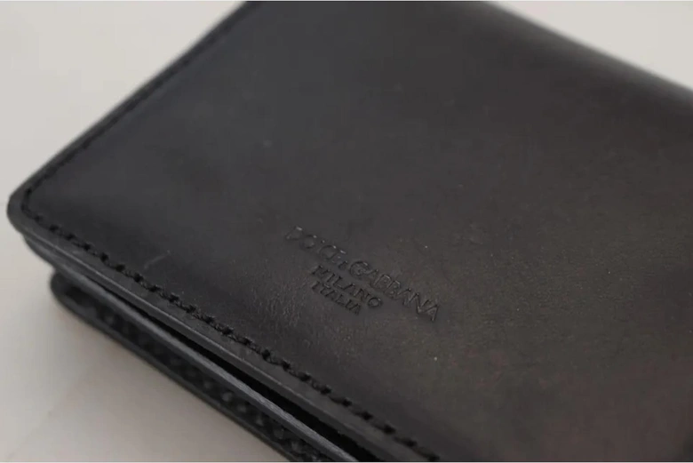 Leather Wallet with Silver Detailing and Snap Button Women - Black