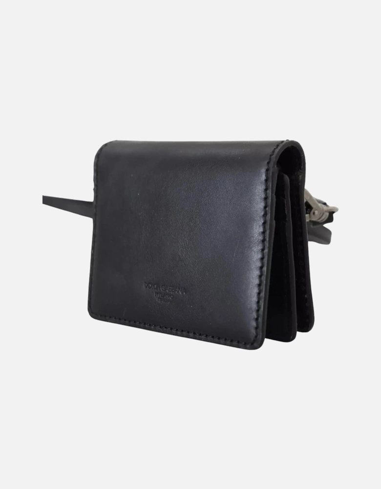 Leather Wallet with Silver Detailing and Snap Button Women - Black