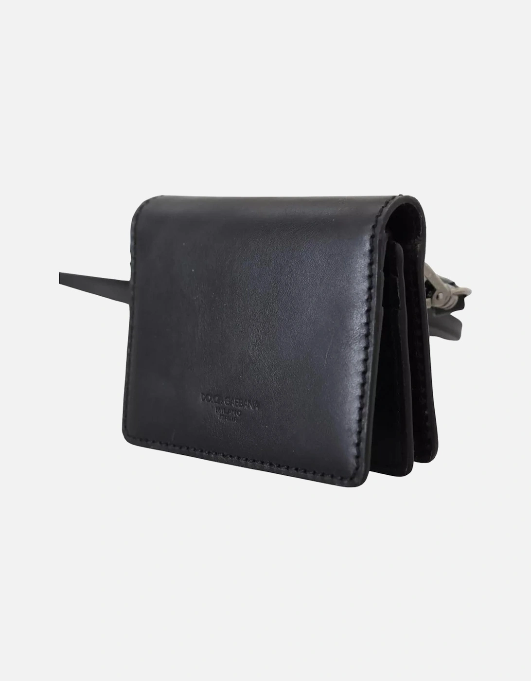 Leather Wallet with Silver Detailing and Snap Button Women - Black, 7 of 6