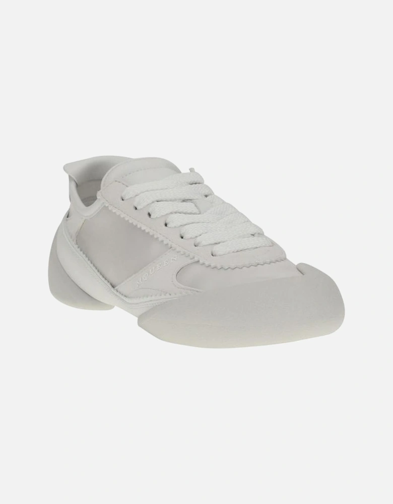 Canvas and Suede Rubberized Logo Sneakers Women - White
