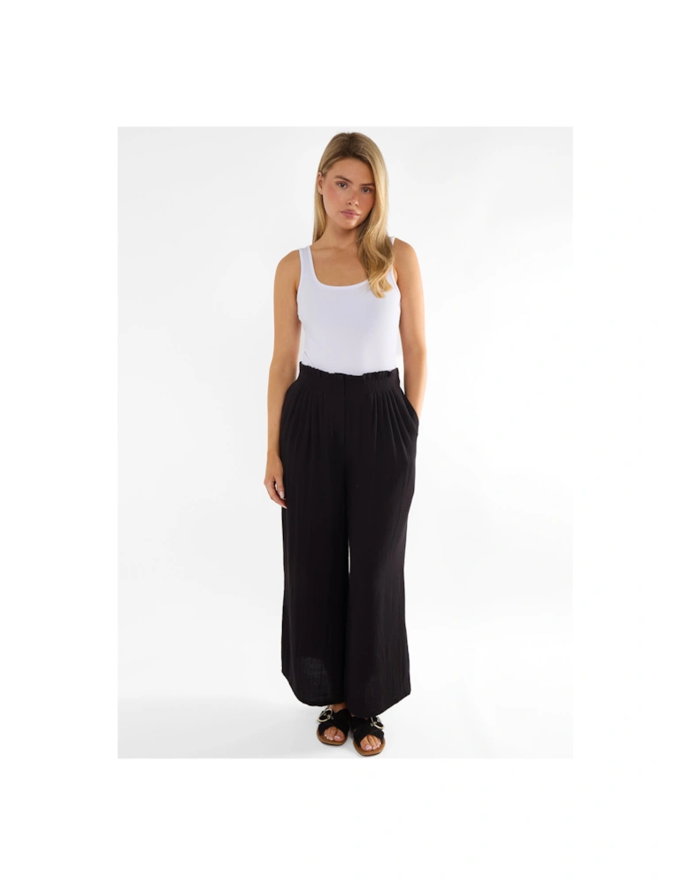 Black Paperbag Waist Wide Leg Trousers