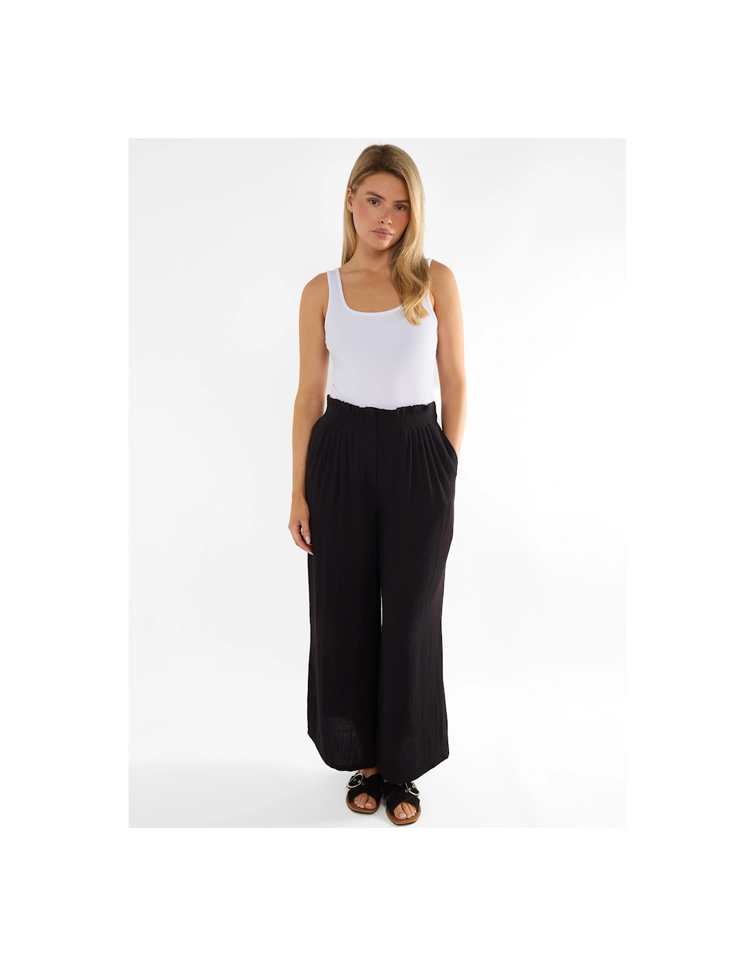 Black Paperbag Waist Wide Leg Trousers, 5 of 4