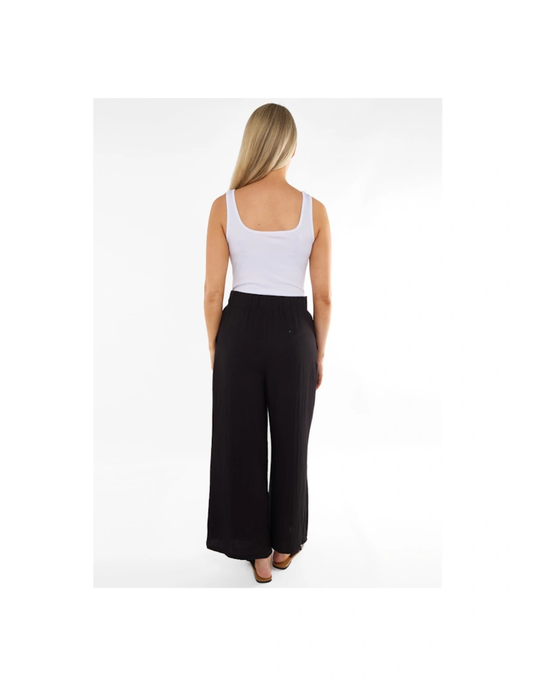 Black Paperbag Waist Wide Leg Trousers