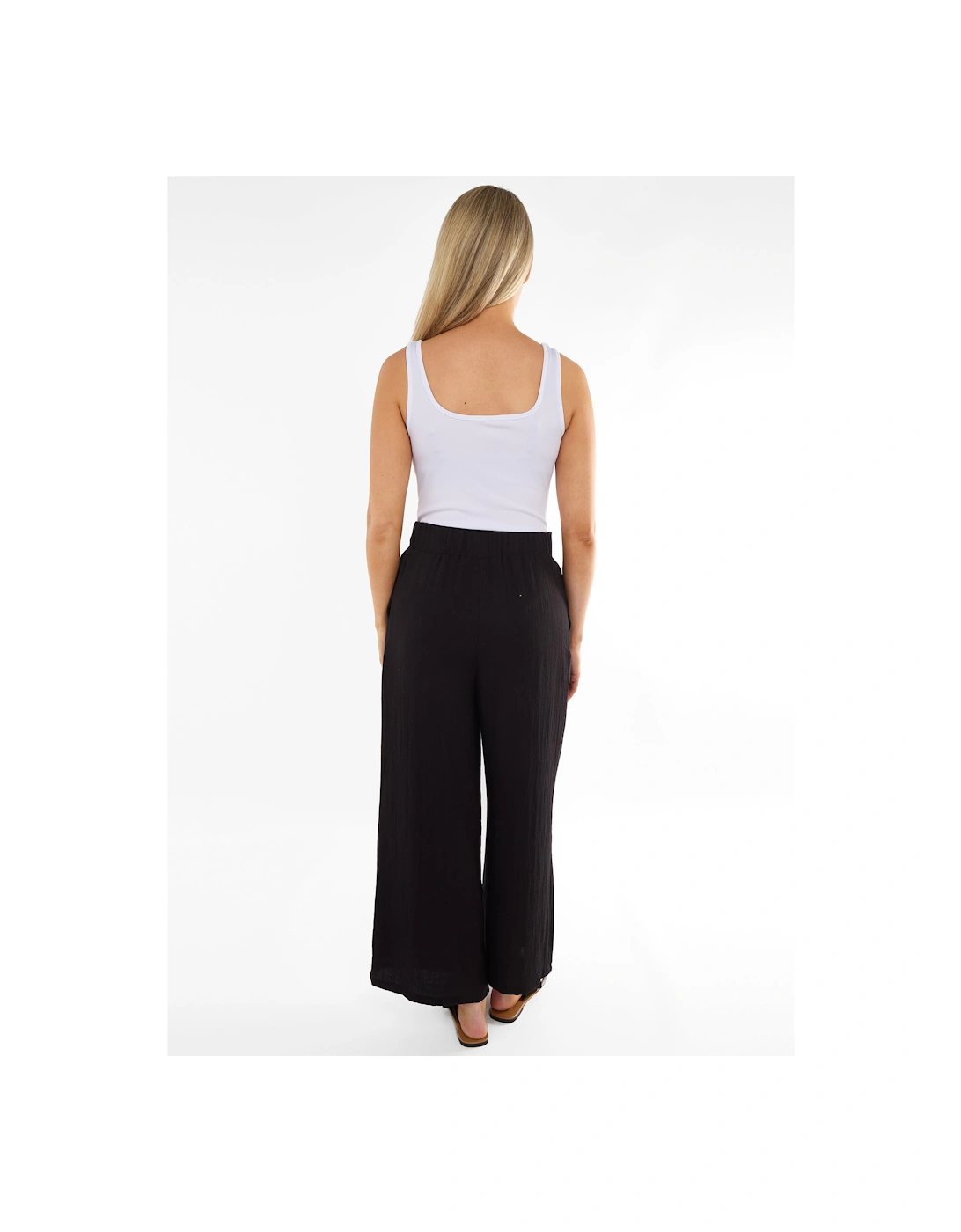 Black Paperbag Waist Wide Leg Trousers
