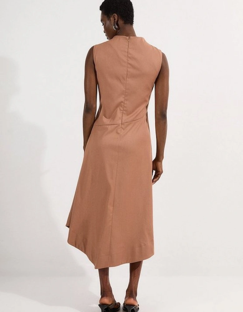 Tailored Drapey Bodice Asymmetric Midi Dress