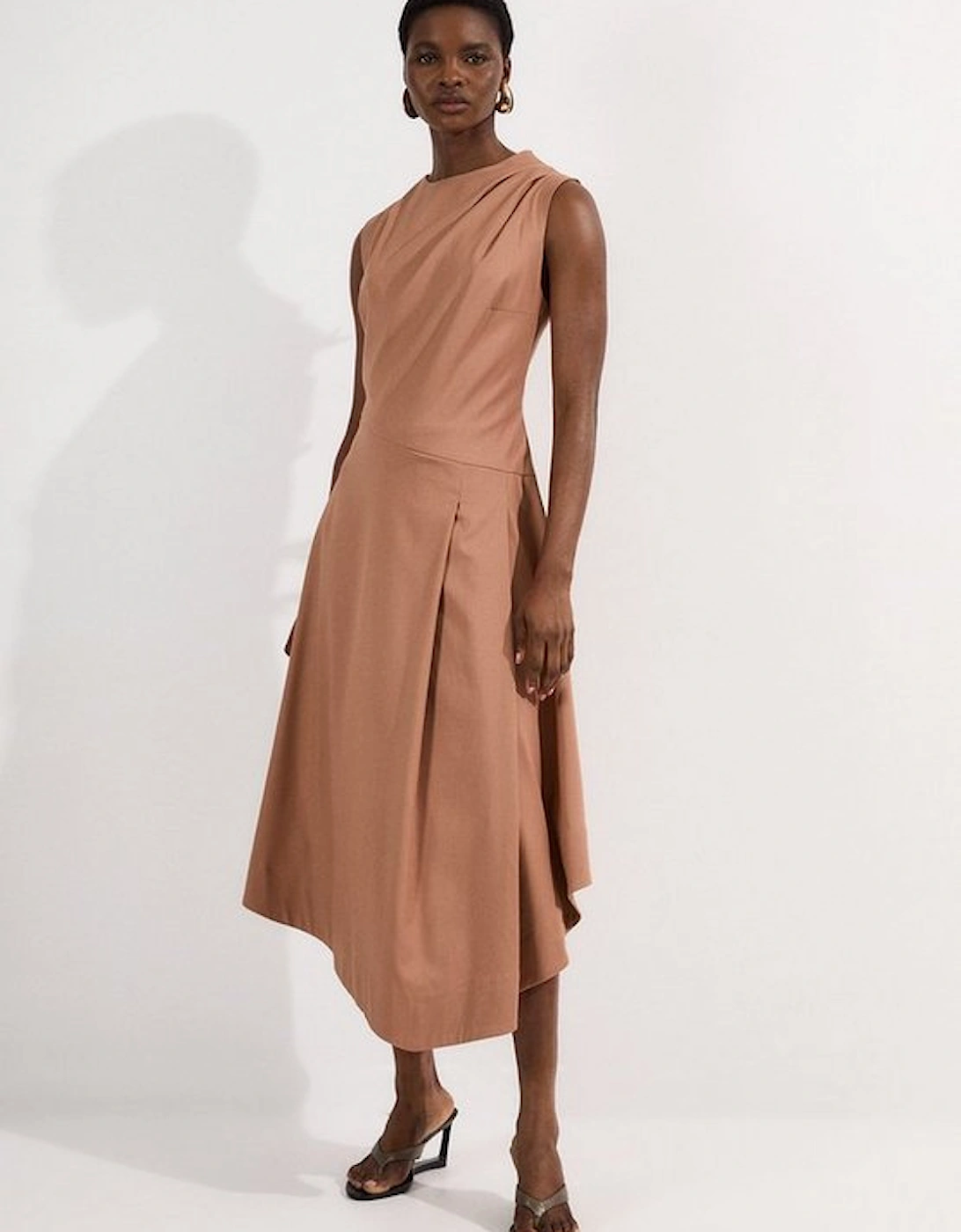 Tailored Drapey Bodice Asymmetric Midi Dress