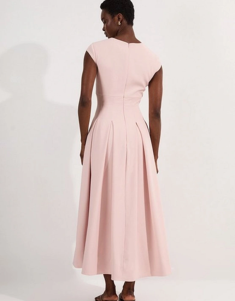 Tailored Square Neck Full Skirted Midi Dress