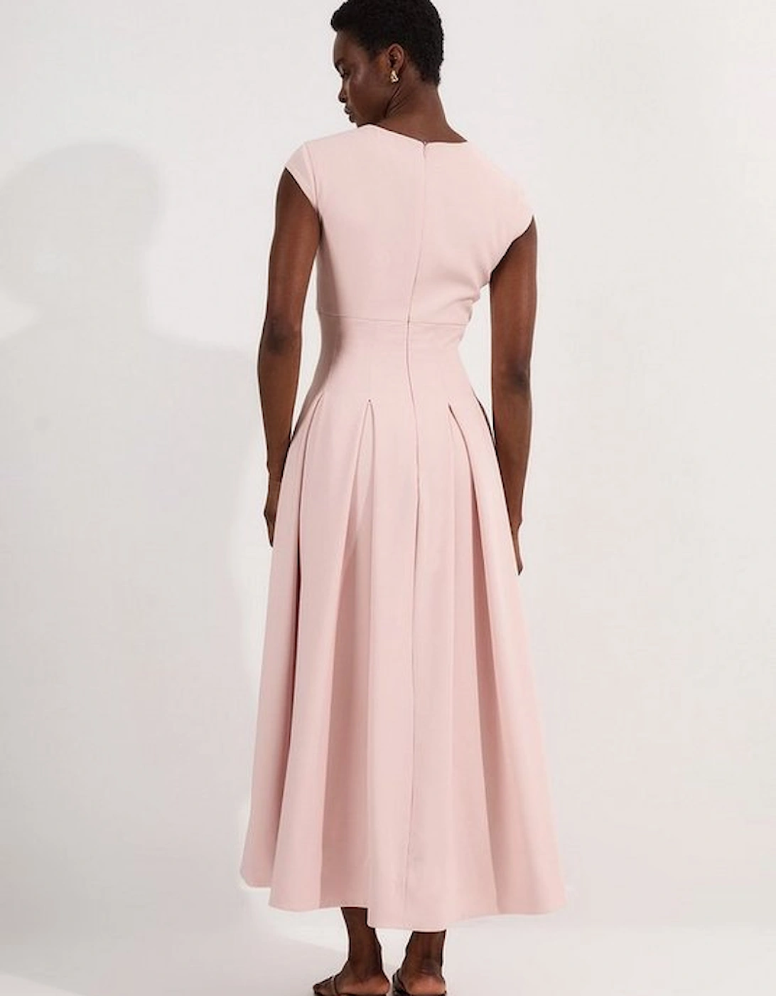 Tailored Square Neck Full Skirted Midi Dress
