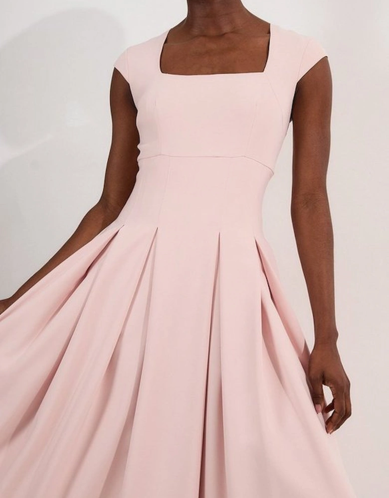 Tailored Square Neck Full Skirted Midi Dress