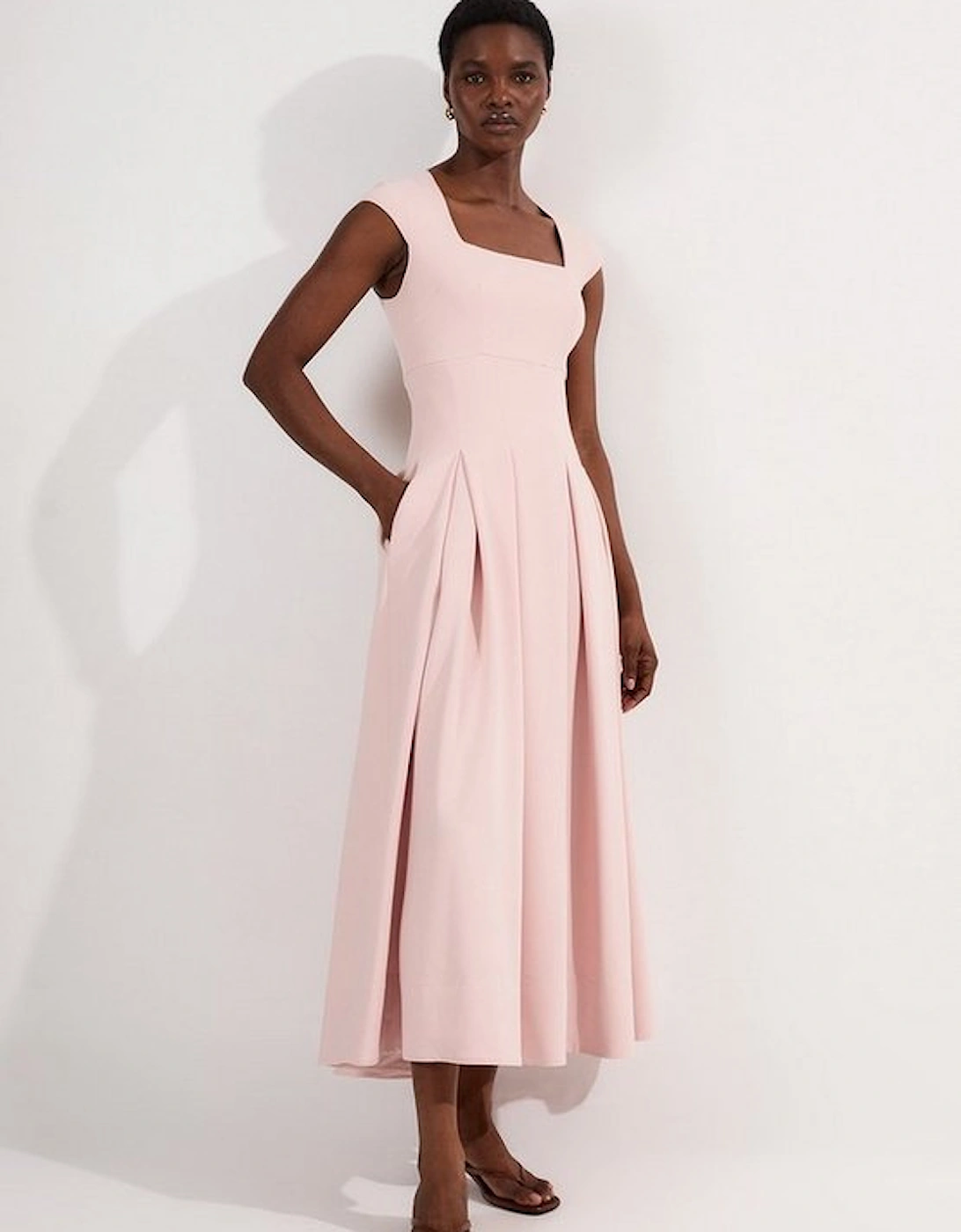 Tailored Square Neck Full Skirted Midi Dress, 4 of 3