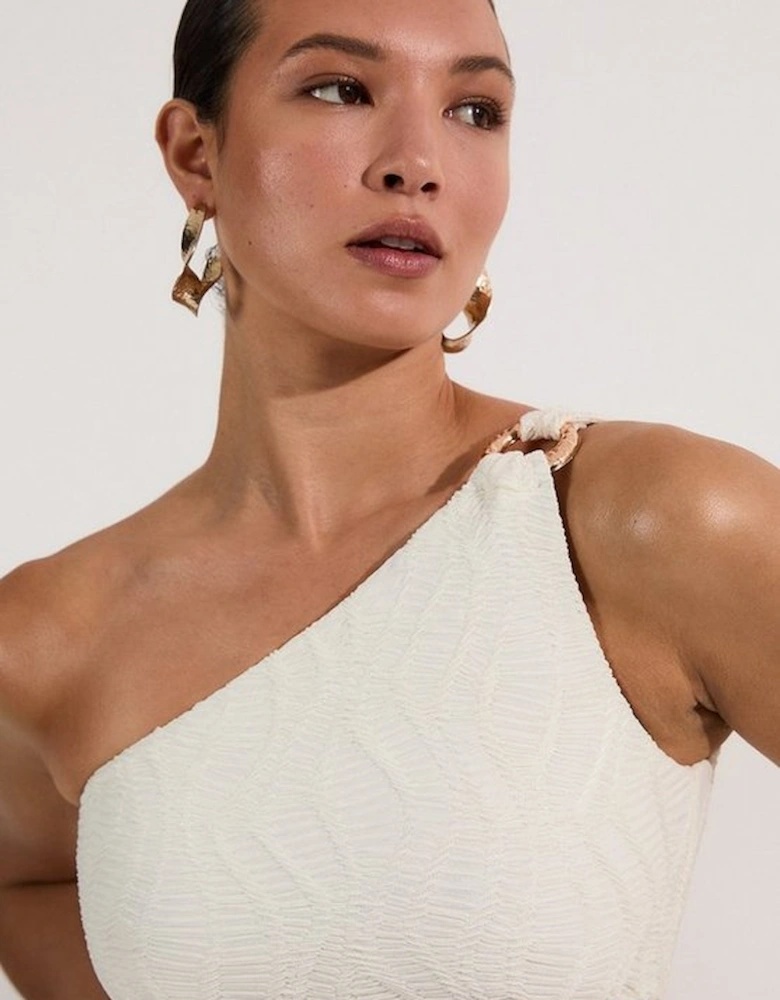 Textured One Shoulder Cut Out Bikini Top