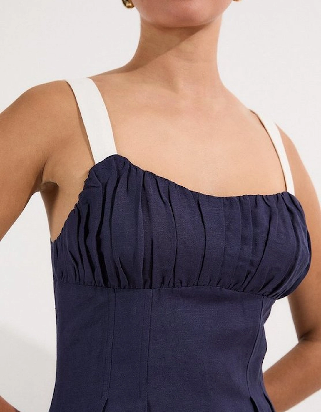 Linen Viscose Colour Block Strappy Woven Midi Dress
