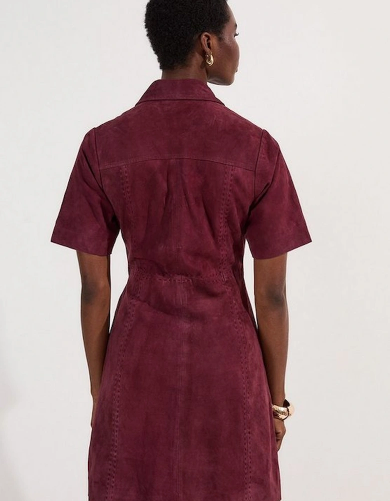 Suede Stab Stitch Button Mini Dress