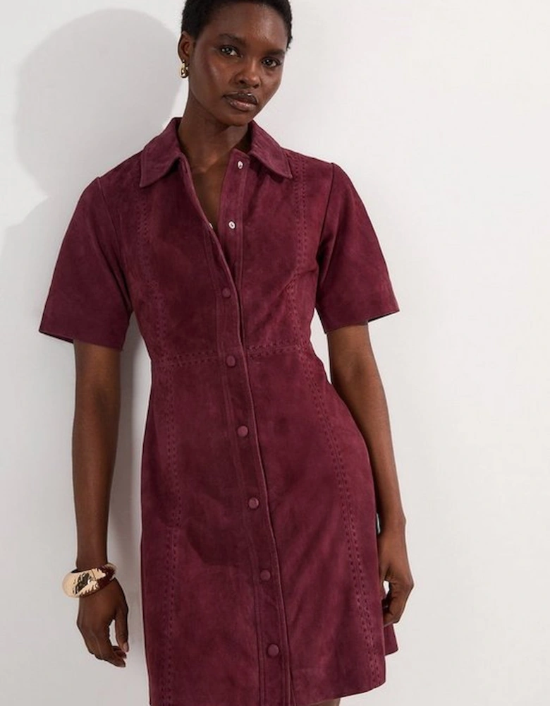 Suede Stab Stitch Button Mini Dress