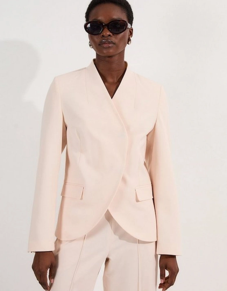 Petite Compact Stretch Asymmetric Single Breasted Tailored Blazer