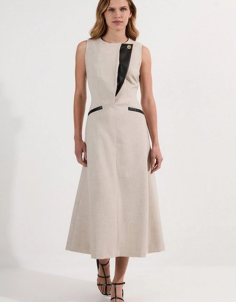 Tailored Marl Contrast Tipped Full Skirted Maxi Dress