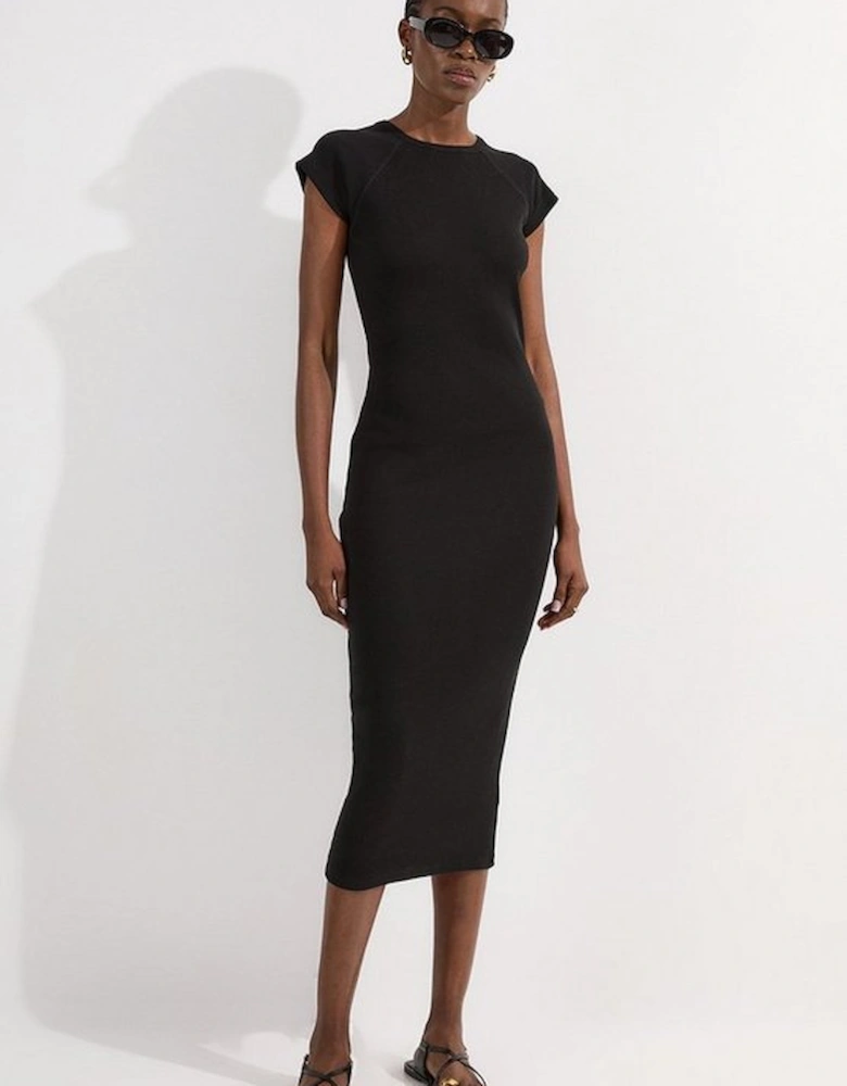 Petite Compact Jersey Rib Cap Sleeve Maxi Dress