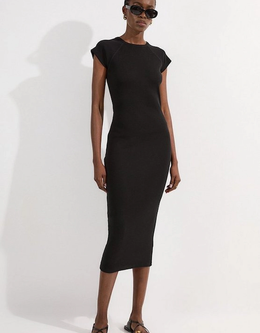 Petite Compact Jersey Rib Cap Sleeve Maxi Dress