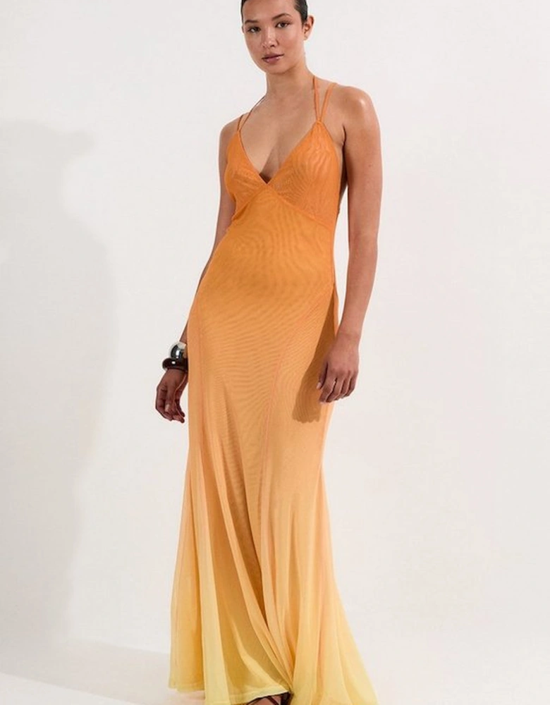 Ombre Mesh Strappy Beach Dress