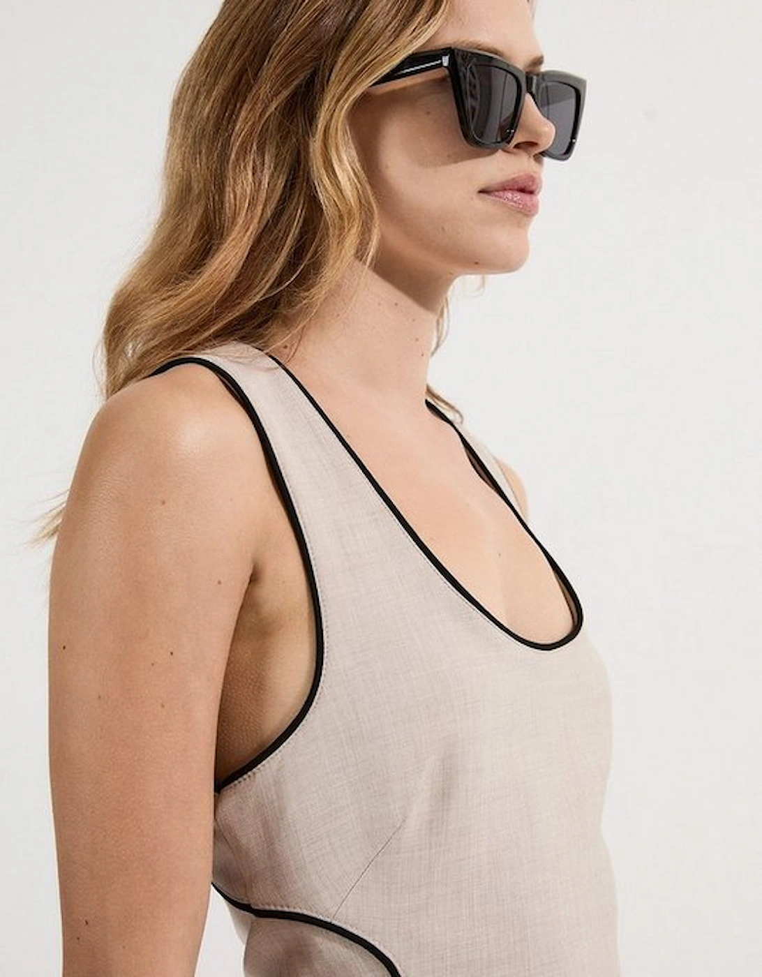 Tailored Marl Contrast Tipped Pencil Midi Dress
