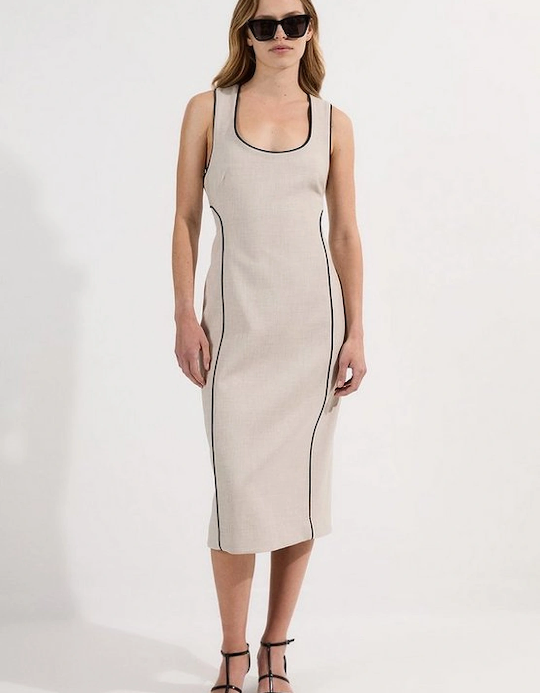 Tailored Marl Contrast Tipped Pencil Midi Dress, 4 of 3