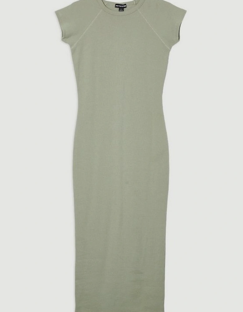 Compact Jersey Rib Cap Sleeve Maxi Dress